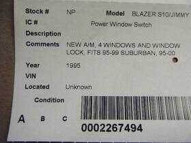 Chevrolet Truck 641.gm9395 Blazers10 1995 Door Electric Switch Master 162134