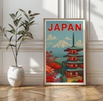 Mount Fuji Japan Travel Poster With Chureito Pagoda And Cherry Blossoms. Fixed Price $40.27.